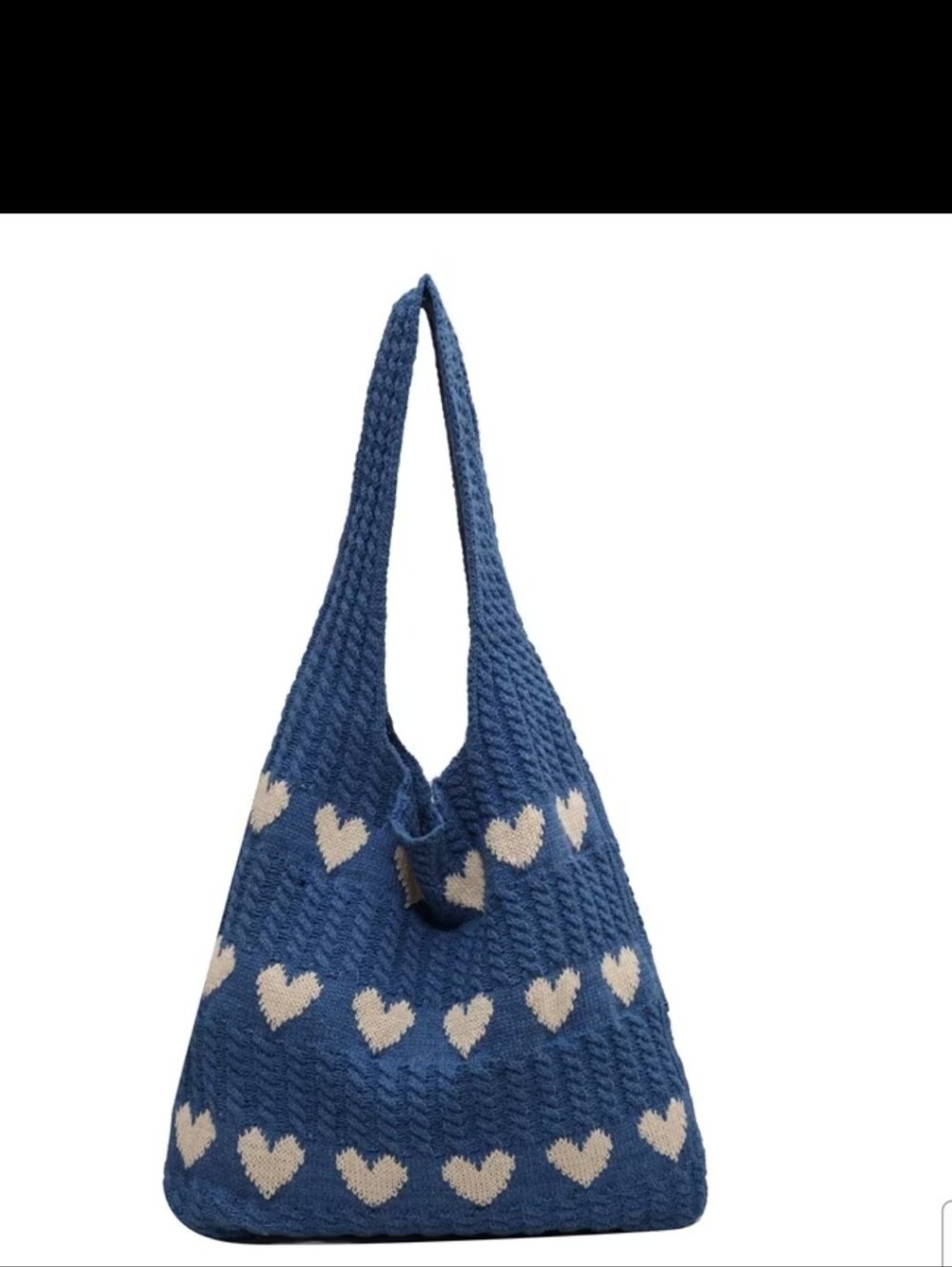 Handmade Dark Bule and White Heart Patterned Tote Bag